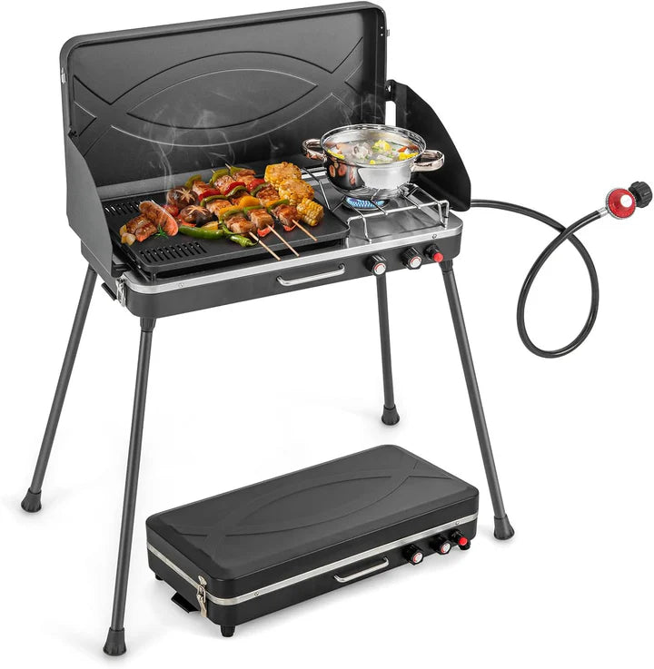 Giantex 2-in-1 Gas Camping Grill and Stove, 20,000 BTUs Portable Propane Grill Burner