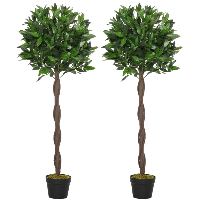 4FT Artificial Laurel Tree Set of 2, Lifelike Fake Plant with 564 Leaves, Potted Fake Plant for Home Office Decor, Green