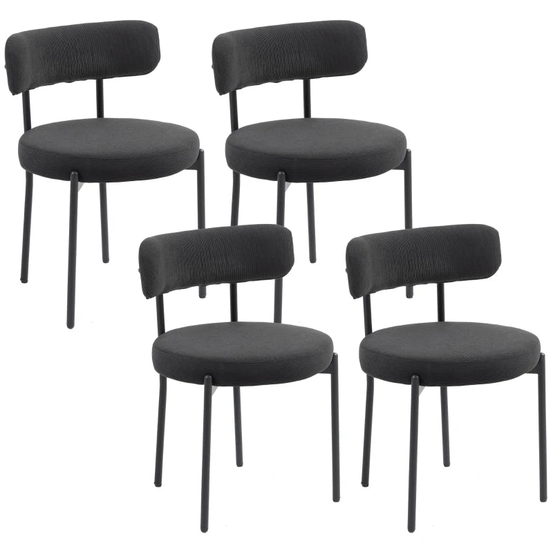 4 Pieces Kitchen Chairs, Modern Dining Chairs w/ Corduroy Upholstery and Steel Legs for Living Room, Black