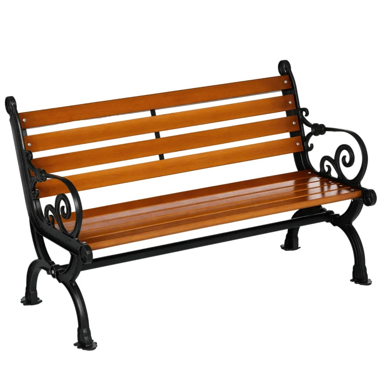 47 Inch Outdoor Garden Bench, Patio Loveseat with Unique Armrests, Slatted Seat Back, 528 lbs. Capacity, Teak Colour