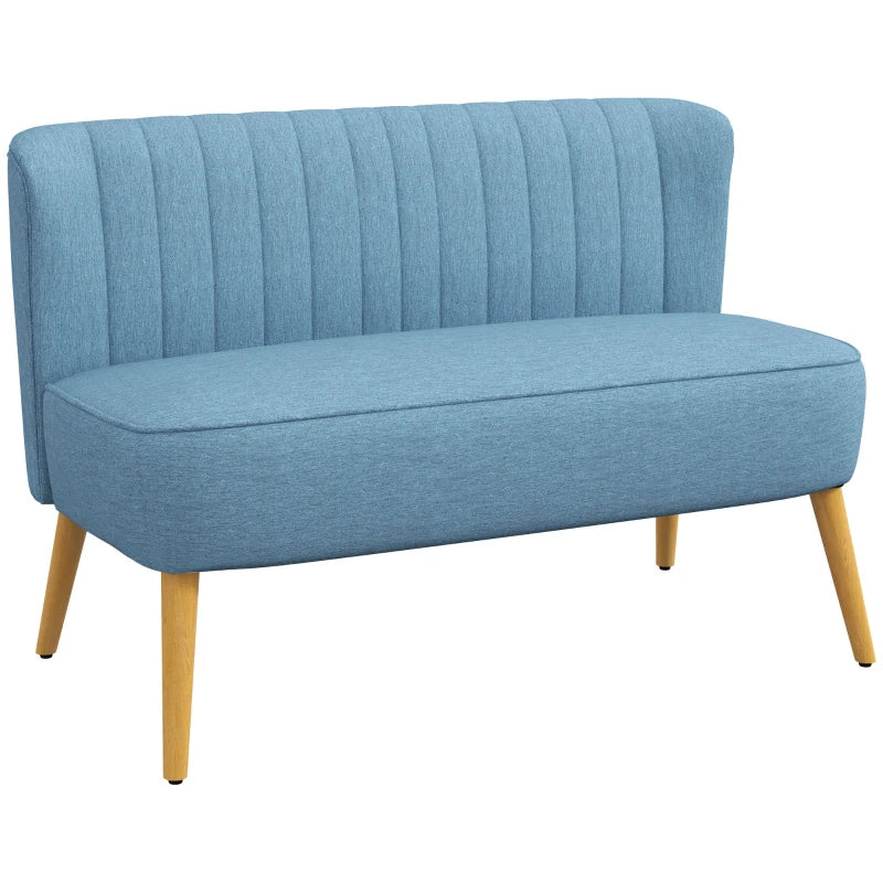 2 Seat Sofa, Upholstered Loveseat Sofa with Rubber Wood Legs, Blue