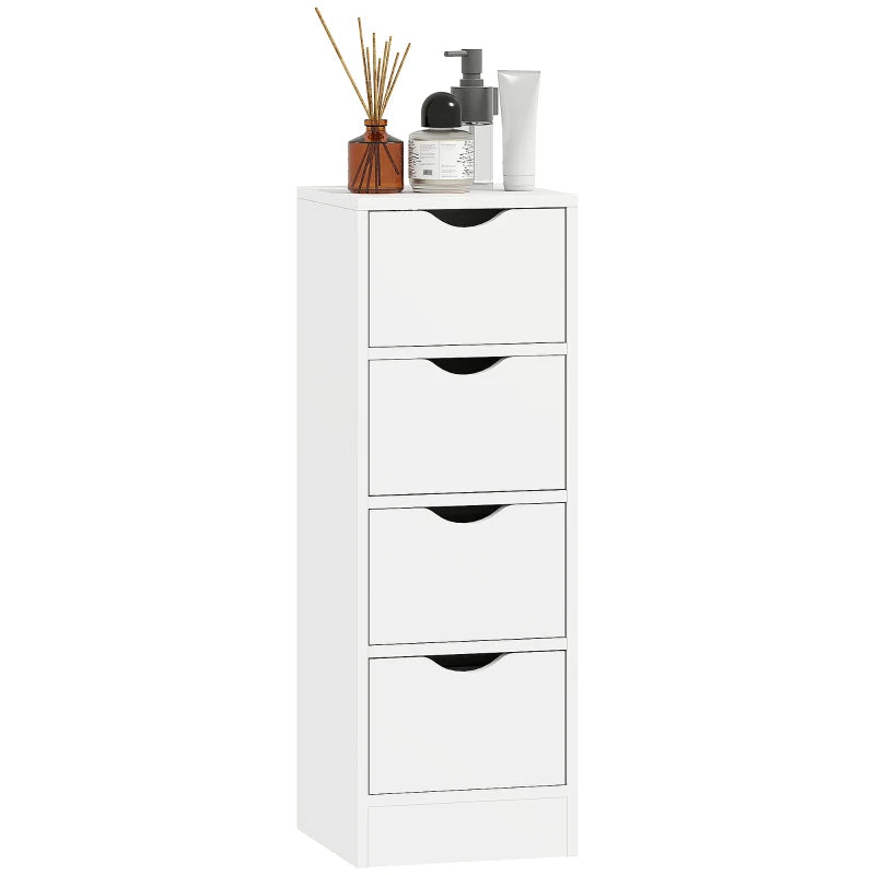 4-Drawer Bathroom Cabinet, Freestanding Narrow Storage Cabinet with Groove Handles for Small Spaces, White