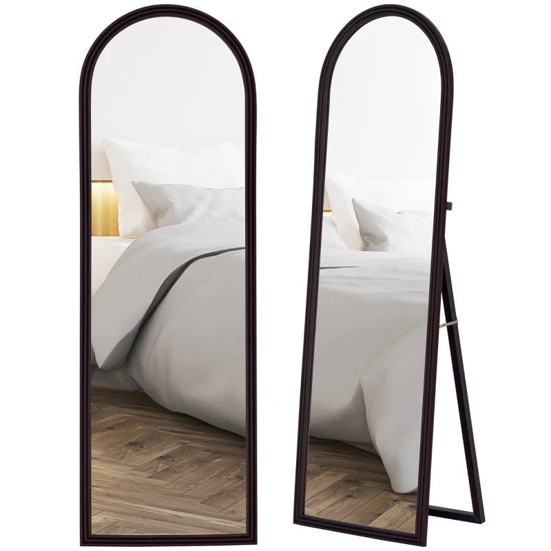 64" x 21" Full Length Mirror, Free Standing, Leaning or Wall, Arched Full Body Mirror, Brown Wood Grain