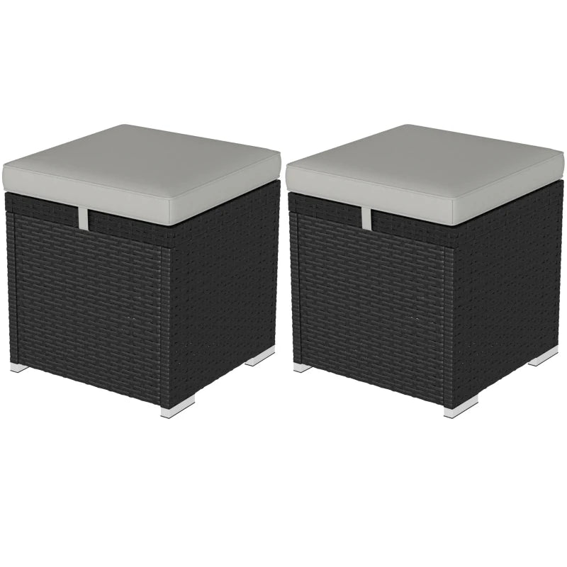2 Pieces Wicker Outdoor Ottoman with Storage, Cushion, Square Outdoor Footstool, Seating, Side Table, Light Grey