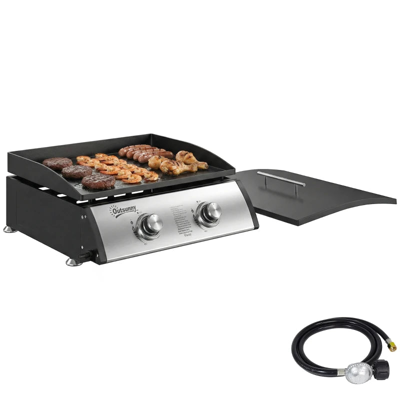 2 Burner Liquefied Gas Grill, Portable Tabletop BBQ Grill, for Camping, Picnic, Silver