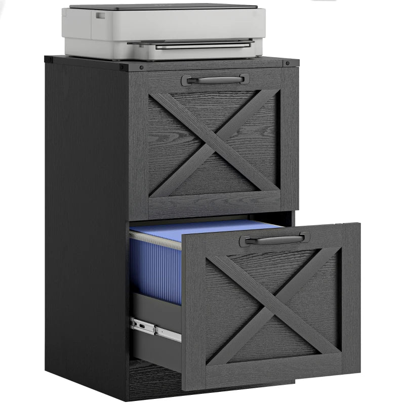 2 Drawer File Cabinet with Silent Slides, Vertical Farmhouse Filing Cabinet Fits Letter/A4 Size Home Office, Black