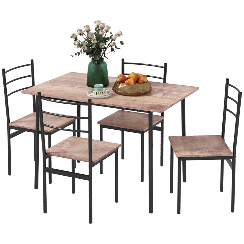 5 Piece Dining Table Set for 4, Space Saving Kitchen Table and 4 Chairs, Rectangle, Steel Frame for Dining Room, Oak