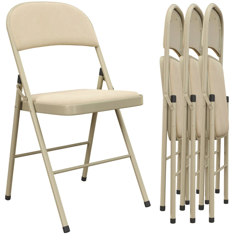 4 Pack Folding Chairs with Padded Seats, Velvet Portable Party Chairs with Steel Frame, Beige