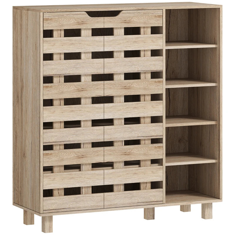 Shoe Cabinet, 21 Pair Shoe Storage Cabinet Organizer with 5-tier Double Door Cabinet and 5-tier Open Shelves, Beige