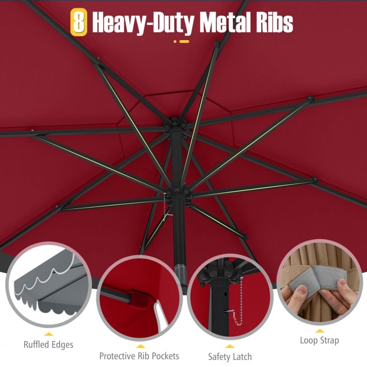 10 Feet Patio Umbrella Outdoor Market Umbrella with Crank Tilt Adjustment-Wine
