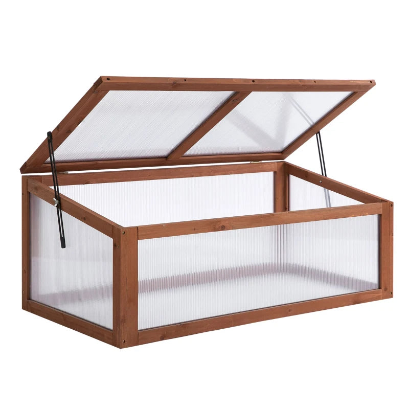 39" x 26" x 16" Wooden Cold Frame with Openable and Tilted Top Cover, Small Polycarbonate Planter Box for Flowers, Vegetables, Plants, Brown