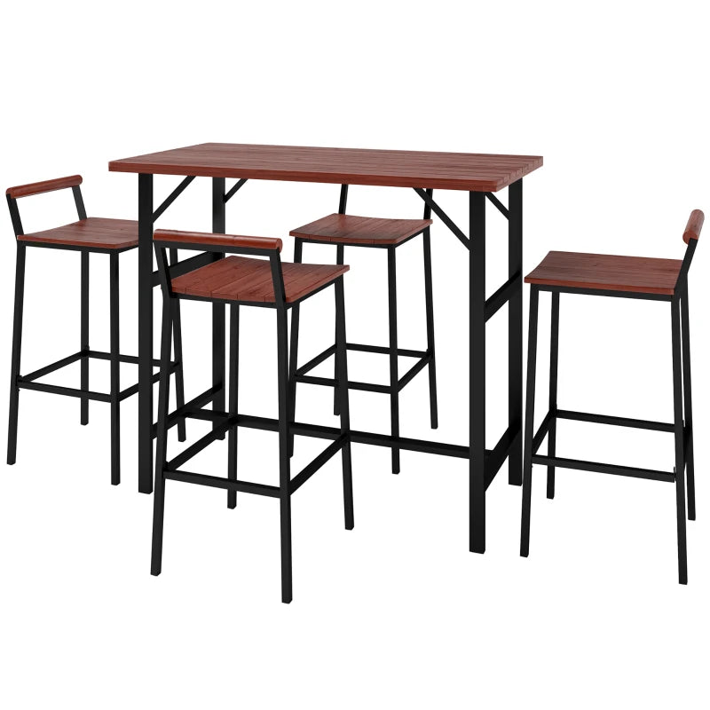 5 Piece Patio Bar Set with 47" Bar Height Table and 4 Bar Stools, for Backyard, Balcony, Porch, Pool, Lawn, Brown