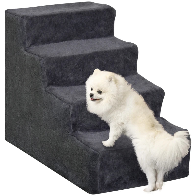 4-Step Dog Ramp for Sofa, Bed, and Couch, with Removable Cover, Dark Grey