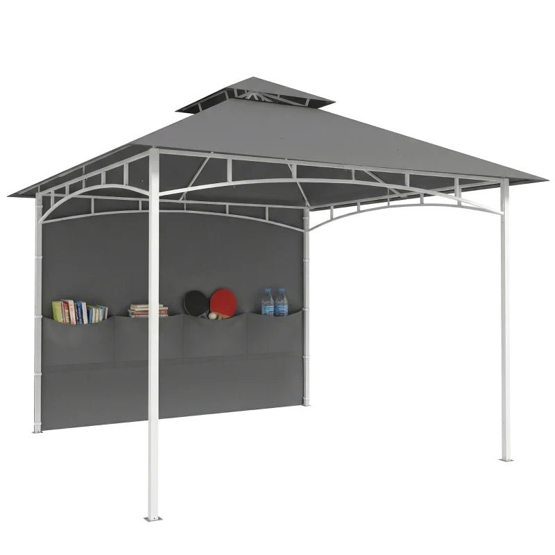 10' x 10' Patio Gazebo, Double Roof Outdoor Gazebo Canopy Shelter with Storage, Hook, Metal Frame, Dark Grey