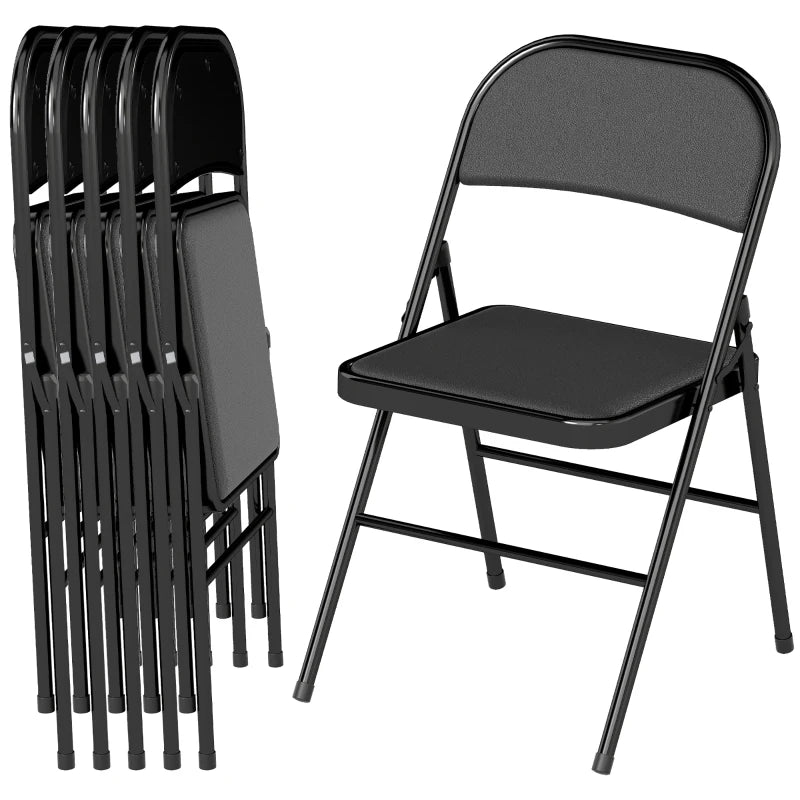 Set of 6 Metal Foldable Chairs, PU Leather Padded Folding Chairs with Cushion Seat and Open Back for Indoor, Black