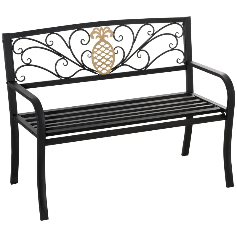 2 Seater Garden Bench 45" x 21.75" x 35.5" Steel Frame Loveseat for Yard, Lawn, Porch, Patio, Black and Gold