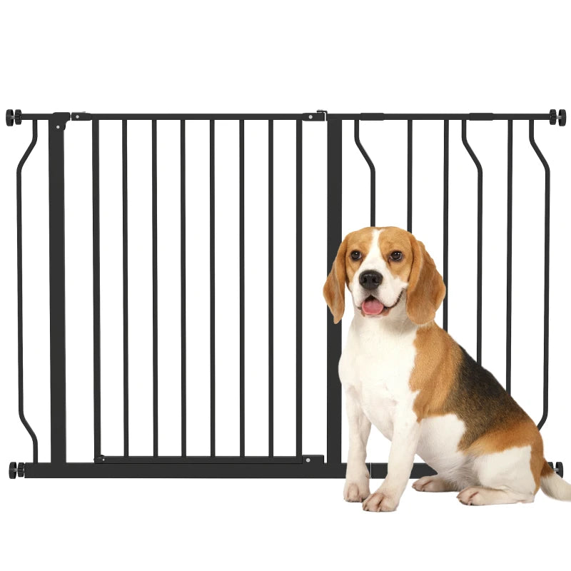 30"- 45" Easy Install Pet Gate w/ Door & Double Locking System, Extra Wide Dog Gate for Stairs, Hallways, Black