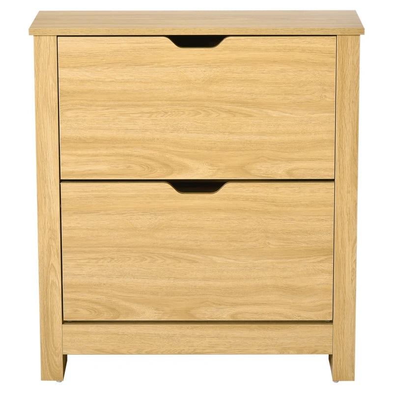 Shoe Storage Cabinet with 2 Flip Drawers and Adjustable Shelves for 12 Pairs of Shoes, Natural Wood
