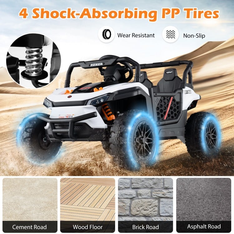 12V Kids Ride on Truck Off-Road UTV with Parental Remote and Lights-White