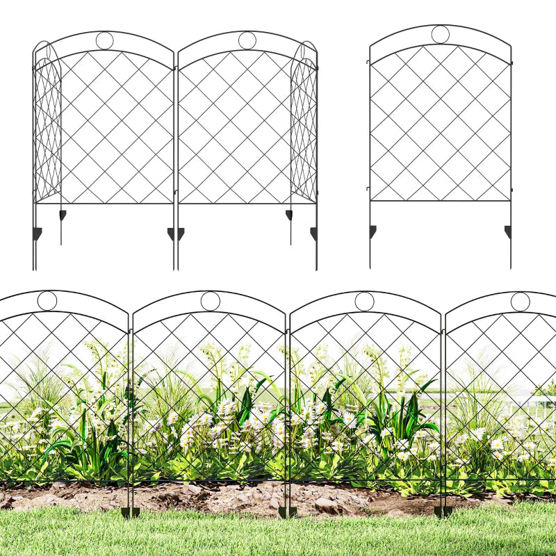 4 Pack Garden Fencing for Yard, Decorative Fence Panels as Animal Barrier and Flower Edging, Circle, Black