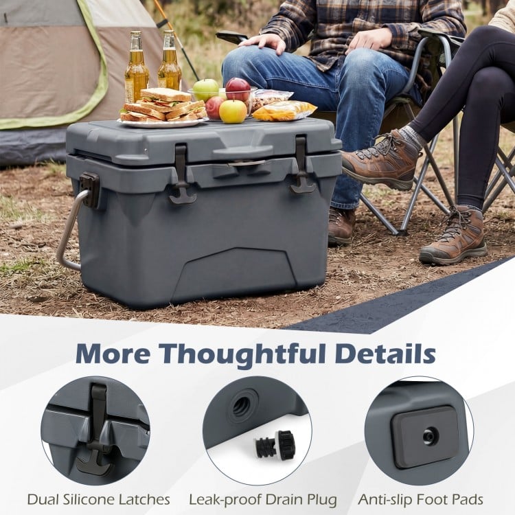 20 Quart Portable Hard Cooler with Built-in Ruler and Bottle-Gray
