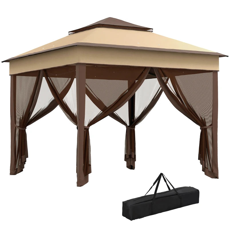 10.7 x 10.7ft Pop Up Gazebo, Adjustable Instant Sun Shelter with UV30+ Roof Cover, Removable Mesh Curtains, Beige