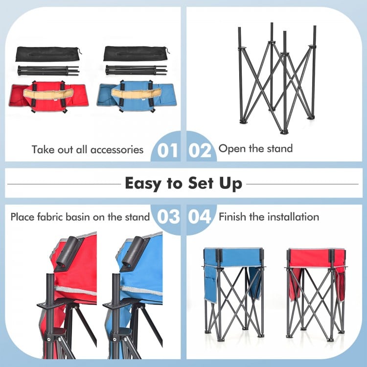 2 Pieces Folding Camping Tables with Large Capacity Storage Sink for Picnic-BlueRed