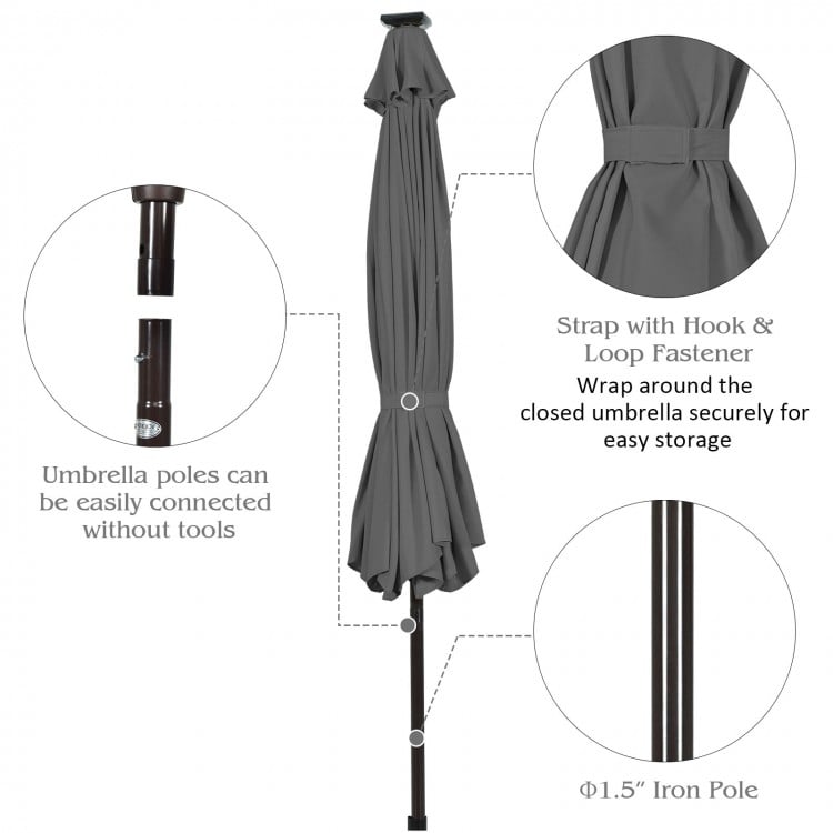 10 Feet Outdoor Patio Umbrella with Bright Solar LED Lights-Gray