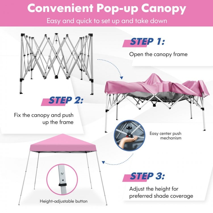 10 x 10 Feet Outdoor Instant Pop-up Canopy with Carrying Bag-Pink