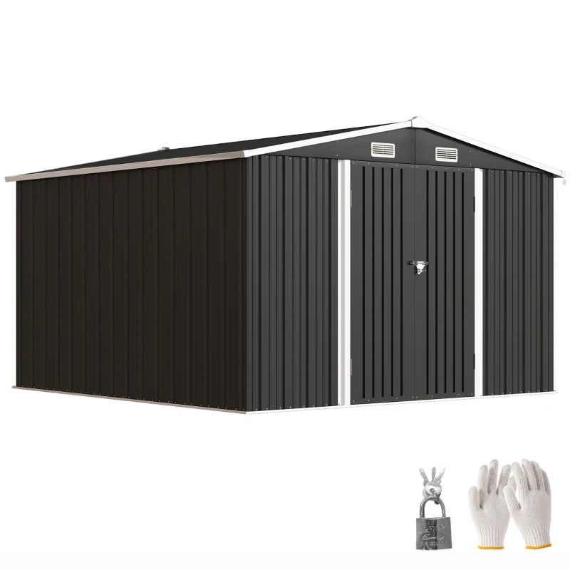 10' x 10' Metal Shed, Heavy Duty Outdoor Storage Shed with 4 Vents and Lockable Double Doors, Dark Grey