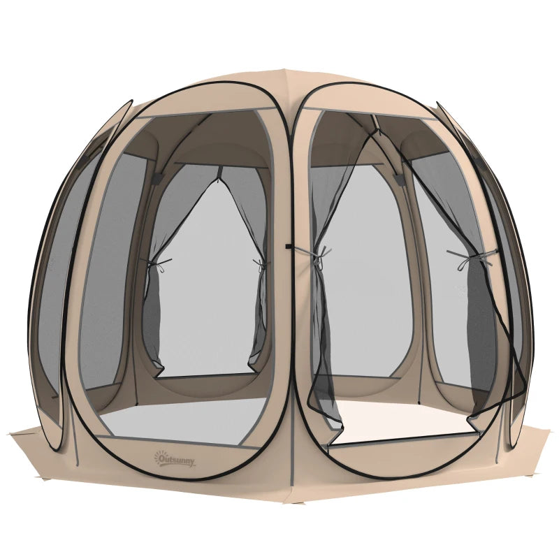 11' x 11.5' Screen Tent, Pop Up Camping Gazebo with Portable Carry Bag and 2 Doors, Beige