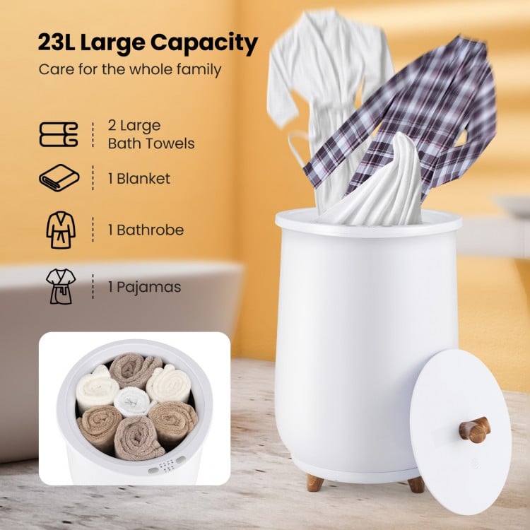 23L Large Luxury Bucket-Style Towel Warmer with Fragrant Disc Holder-White