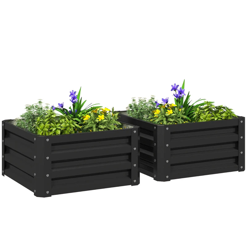 2' x 2' x 1' 2-Pieces Raised Garden Bed w/ Galvanised Steel Frame for Vegetables Flowers Herbs, Black