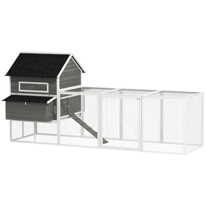 137" Wooden Chicken Coop with Chicken Run, Nesting Box, Dark Grey
