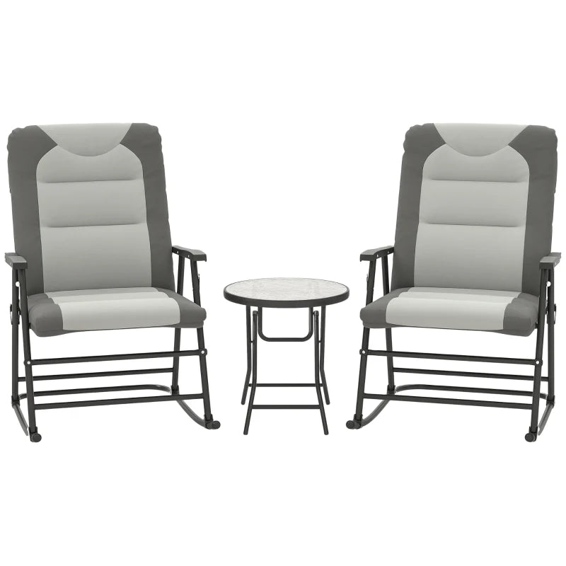 3-Piece Outdoor Foldable Rocking Chair Set, Light Grey