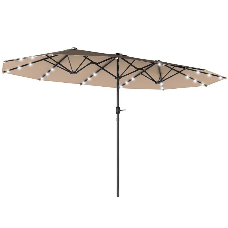 174" Double-Sided Sun Umbrella Garden Parasol Patio Sun Shade Outdoor with LED Solar Light, Khaki