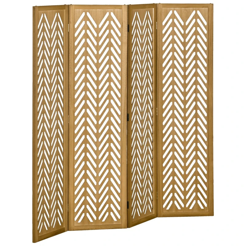 4 Panel Room Divider, 5.6ft Tall Wood Folding Privacy Screens, Freestanding Partition Wall Dividers, Light Brown