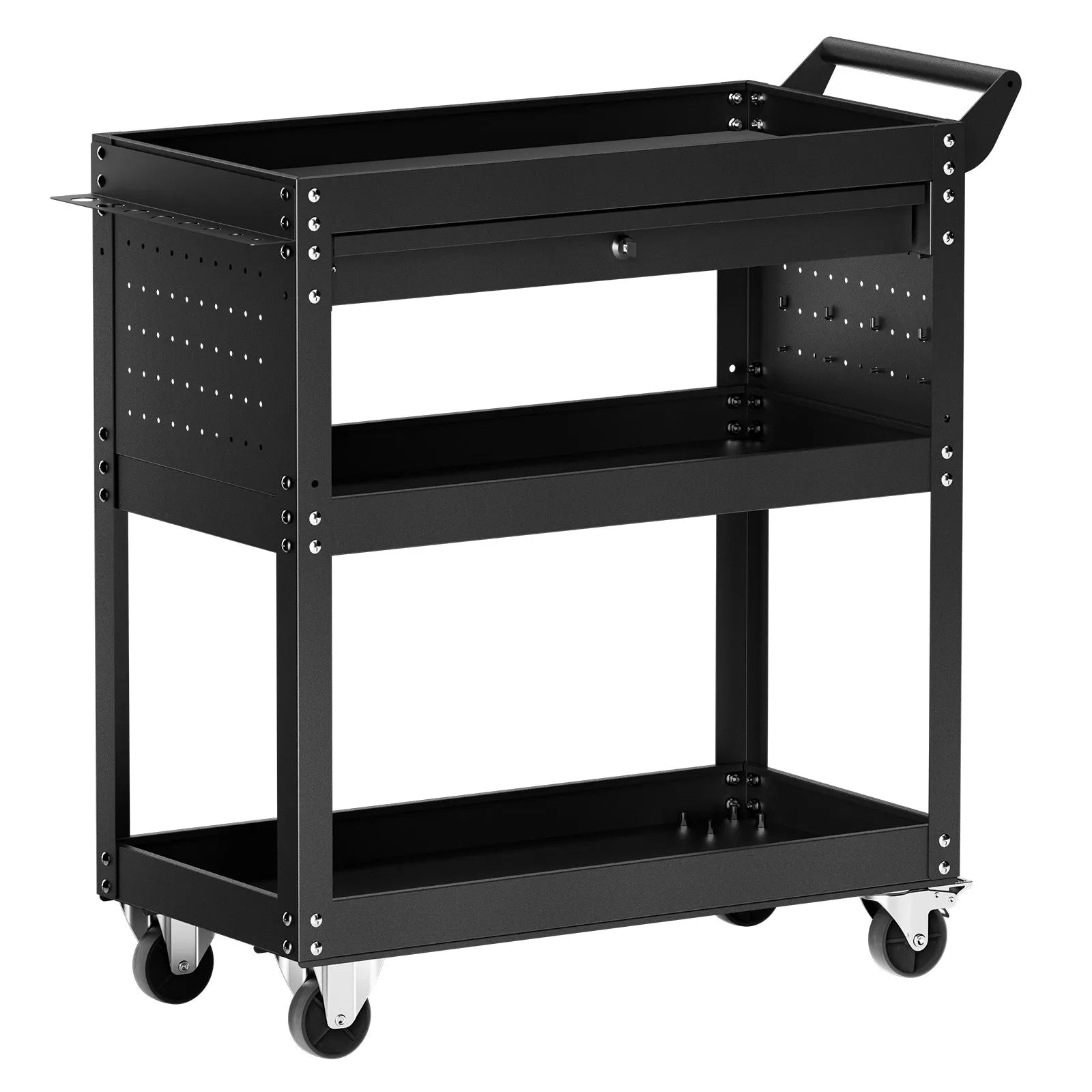 VEVOR 4-Tier Tool Cart on Wheels 350 lb Rolling Work Cart with Drawer & Pegboard