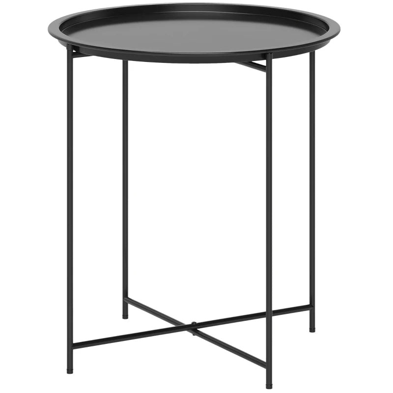 18" Outdoor Side Table with Removable Tray and Folding Legs, Indoor Outdoor for Balcony, Porch, Black