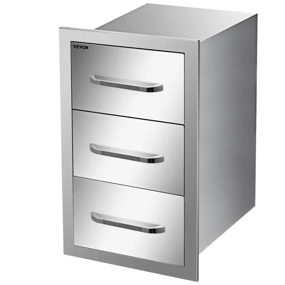 VEVOR Outdoor Kitchen Drawers 16\" W x 28.5\" H x 20.5\" D, Flush Mount Triple Access BBQ Drawers Stainless Steel with Handle, BBQ Island Drawers for Outdoor Kitchens or Patio Grill Station