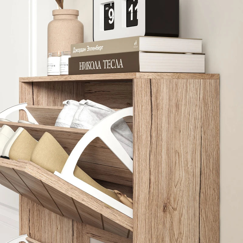 Shoe Storage Cabinet with 3 Flip Drawers, Narrow and Slim, 12 Pair of Shoes Organizer for Hallway, Entryway, Nature Wood