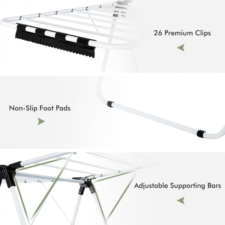 2-Tier Foldable Clothes Drying Rack with Adjustable Gullwing