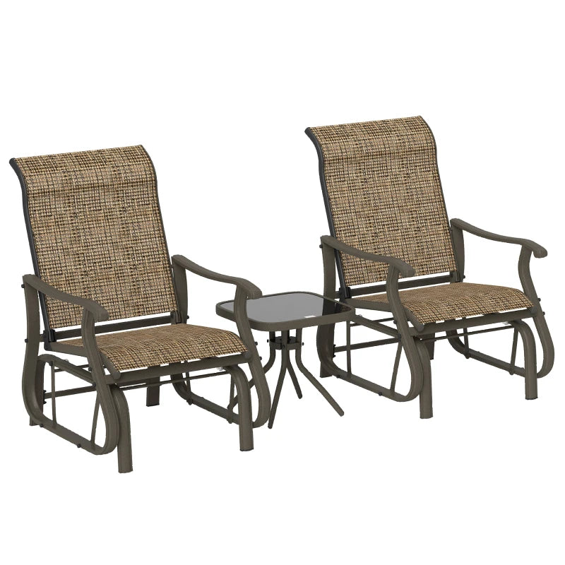 3PCs Gliding Rocking Chair & Bistro Tea Table Set, Brown