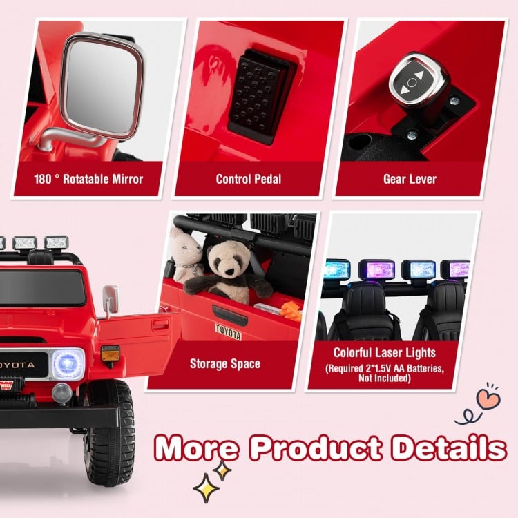 12V 2-Seat Licensed Kids Ride On Toyota FJ40 Car with 2.4G Remote Control-Red