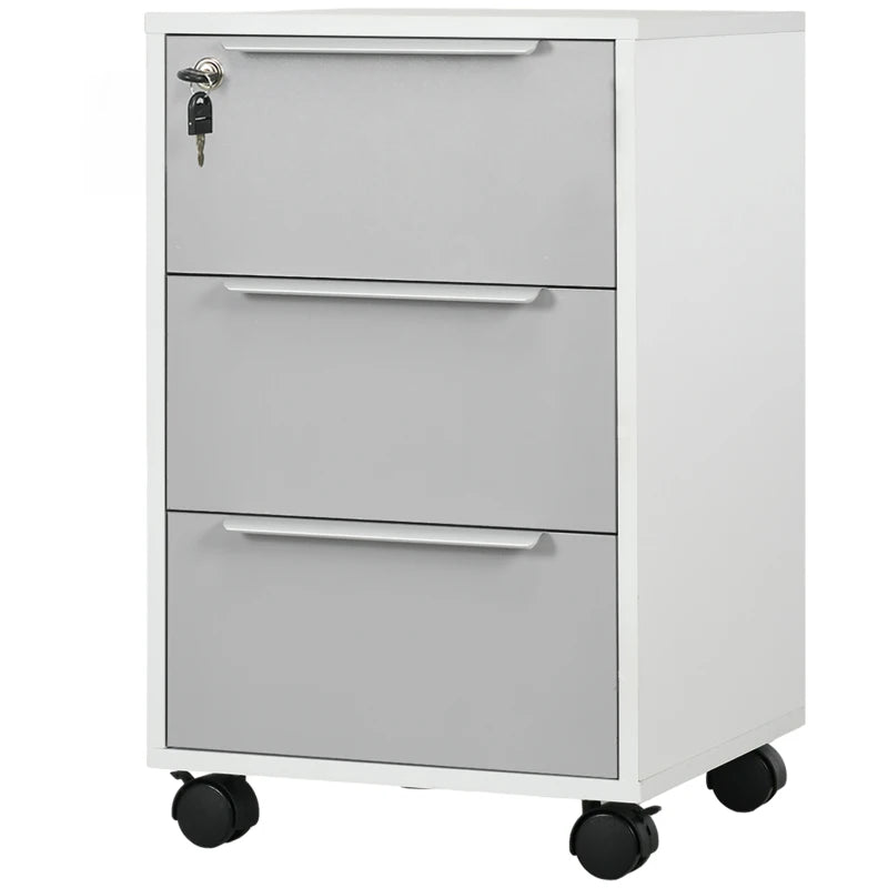 3 Drawer File Cabinet with Wheels, Vertical Filing Cabinet with Lock, Grey