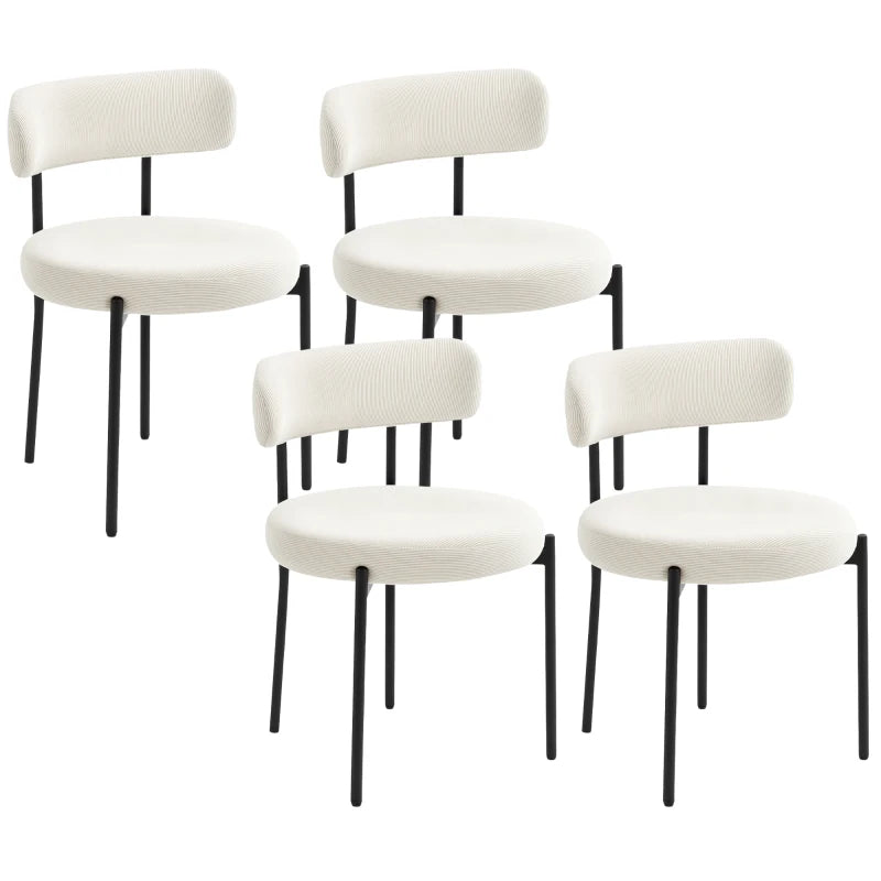 4 Pieces Kitchen Chairs, Modern Dining Chairs w/ Corduroy Upholstery and Steel Legs for Living Room, Beige
