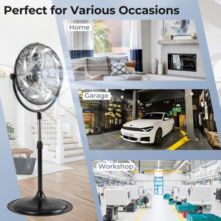 18 Inches High Velocity Pedestal Fan with 3 Speeds and Adjustable Height-Black