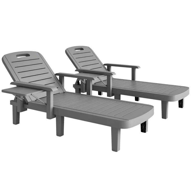 Set of 2 Tanning Chair, 5 Positions Adjustable Outdoor Lounge Chairs with Foldable Side Table, Dark Grey
