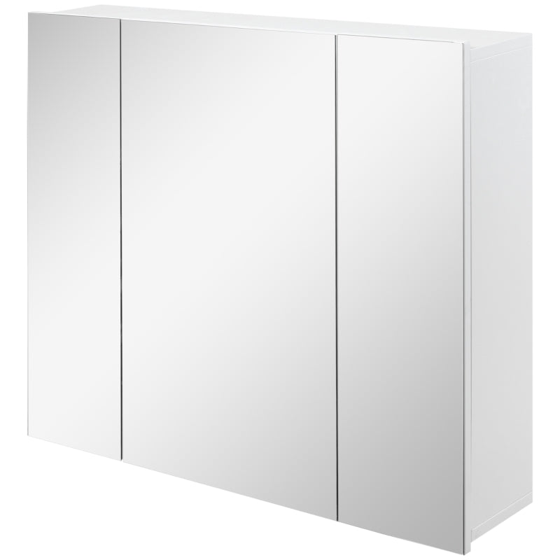 28" x 24" Wall Mounted Mirror Cabinet, Bathroom Medicine Cabinet with Mirror, 3 Doors and Adjustable Shelves, White