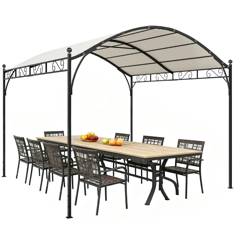 10' x 10' Outdoor Pergola with UV30+ Canopy Galvanized Steel Frame Sun Shade with Arched Top, Cream White